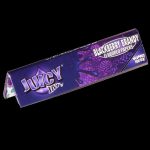 Pack of Juicy Jays rolling papers, flavored "Blackberry Brandy," against a dark background.