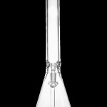 Clear glass bong with ice catch and flared base.