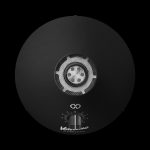 Black cannabis vaporizer device with digital display and control dial.