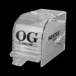 A close-up, angled view of the Og Chillum Tobacco Tasters – 100 Pack, showing a stack of clear plastic tasters.