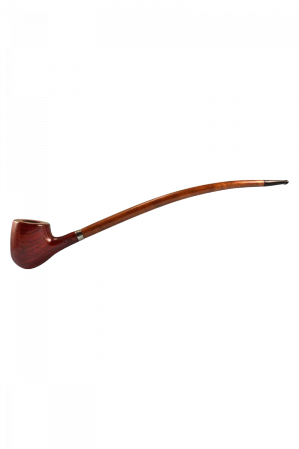 A side view of the Pulsar "Apple Churchwarden" Rosewood Sherlock Pipe with a curved stem and polished wood finish.