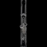 Clear glass bong with ice catcher and percolators, isolated on black.