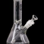 A front view of the LA Pipes Basic Beaker Water Pipe - Simply Guy, showing the clear glass beaker against a dark background.