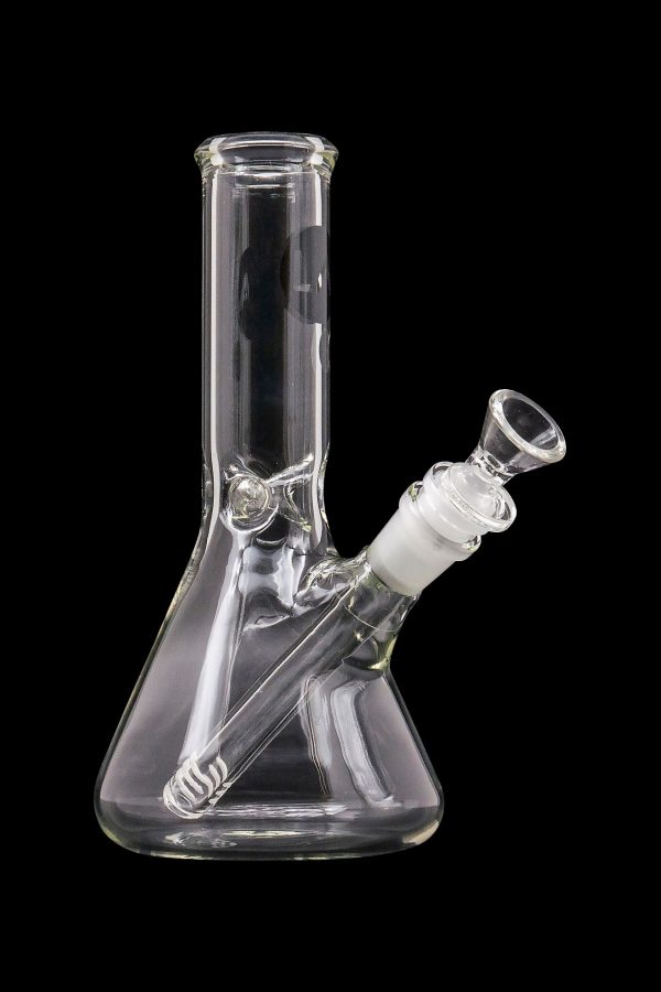 A front view of the LA Pipes Basic Beaker Water Pipe - Simply Guy, showing the clear glass beaker against a dark background.