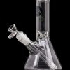 A straight-on view of the LA Pipes Basic Beaker Water Pipe - Simply Guy, showcasing its clear glass construction and simple beaker shape.