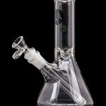 A straight-on view of the LA Pipes Basic Beaker Water Pipe - Simply Guy, showcasing its clear glass construction and simple beaker shape.