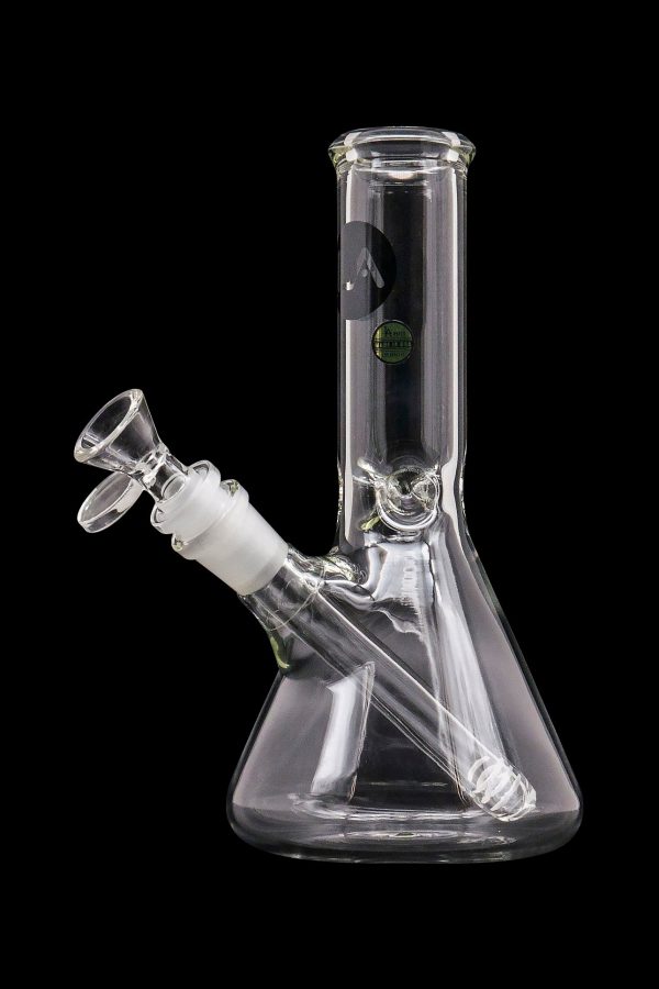 A straight-on view of the LA Pipes Basic Beaker Water Pipe - Simply Guy, showcasing its clear glass construction and simple beaker shape.