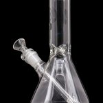A front view of the LA Pipes Basic Beaker Water Pipe - Simply Guy, showcasing the clear glass beaker design against a black background.