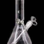 Front view of the LA Pipes Basic Beaker Water Pipe - Simply Guy, a clear glass water pipe with a classic beaker shape.