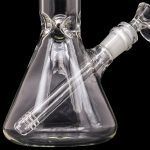A front view of the LA Pipes Basic Beaker Water Pipe - Simply Guy, showcasing its clear glass construction and simple beaker shape.