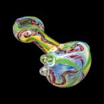 Colorful glass pipe against a black background.