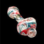 Colorful glass water pipe against a black background.