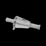 Clear glass bubbler with metal accents, isolated on a black background.