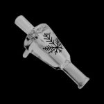 Glass bubbler with snowflake etching, angled view against a black background.