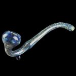 Hand-blown glass cannabis pipe with blue and gold galaxy-inspired swirls.