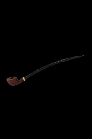 A side view of the Engraved Cherry Wood Tobacco Pipe, highlighting its curved stem and polished wood grain.