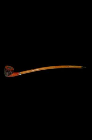 Side view of the Sherlock Cherry Wood Pipe, showing the curved bowl and stem against a dark background.