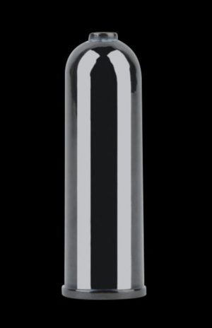 Front view of the DaVinci IQ Flavor Chamber, a clear, cylindrical component with subtle ribbing.