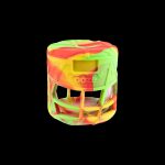 Red and yellow silicone carb cap for cannabis concentrates.