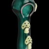Green glass pipe decorated with sculpted mushroom details.