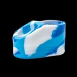 Blue and white silicone cannabis concentrate container.