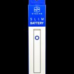 Blue and white “Stache” slim battery for cannabis vape cartridges, displaying “400mAh” capacity.