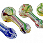 Front view of the 2.75” Small Inside Out Glass Hand Pipe, showcasing its clear glass construction and curved design.