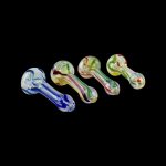 A top-down view of the 2.75” Small Inside Out Glass Hand Pipe, showcasing its clear glass construction and simple, curved design.