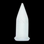 A stack of white Crafty and Mighty Mouthpiece Covers, shown in a high-angle studio shot against a plain white background.