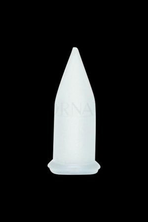 A stack of white Crafty and Mighty Mouthpiece Covers, shown in a high-angle studio shot against a plain white background.