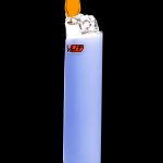 Blue lighter with flame, isolated on black.