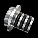 A close-up angled view of the G Pen Connect Metal Connector, showcasing its sleek, metallic construction and threaded design.