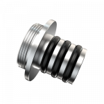 A diagonal view of the G Pen Connect Metal Connector, displaying its sleek, silver-toned, multi-layered design against a white background.