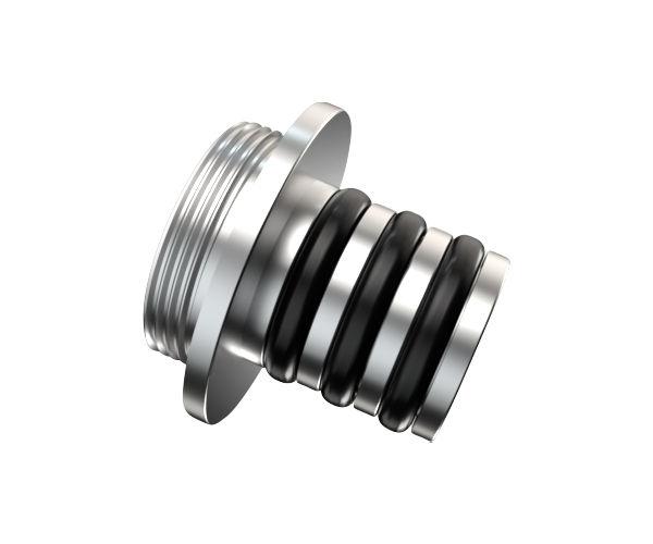 A diagonal view of the G Pen Connect Metal Connector, displaying its sleek, silver-toned, multi-layered design against a white background.