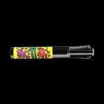 A straight-on view of the K.Haring Taster Chillum Pipe, featuring bold, graphic designs on a dark background.