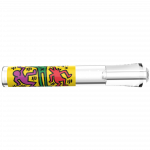 A centered, close-up view of the K.Haring Taster Chillum Pipe, displaying its colorful, patterned design against a white background.