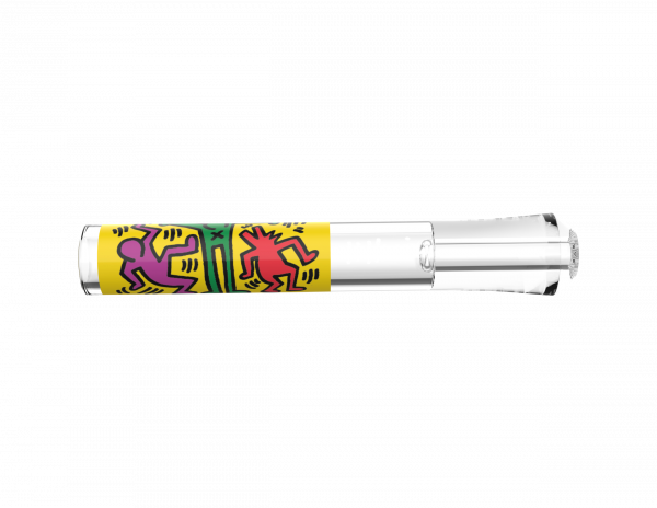 A centered, close-up view of the K.Haring Taster Chillum Pipe, displaying its colorful, patterned design against a white background.