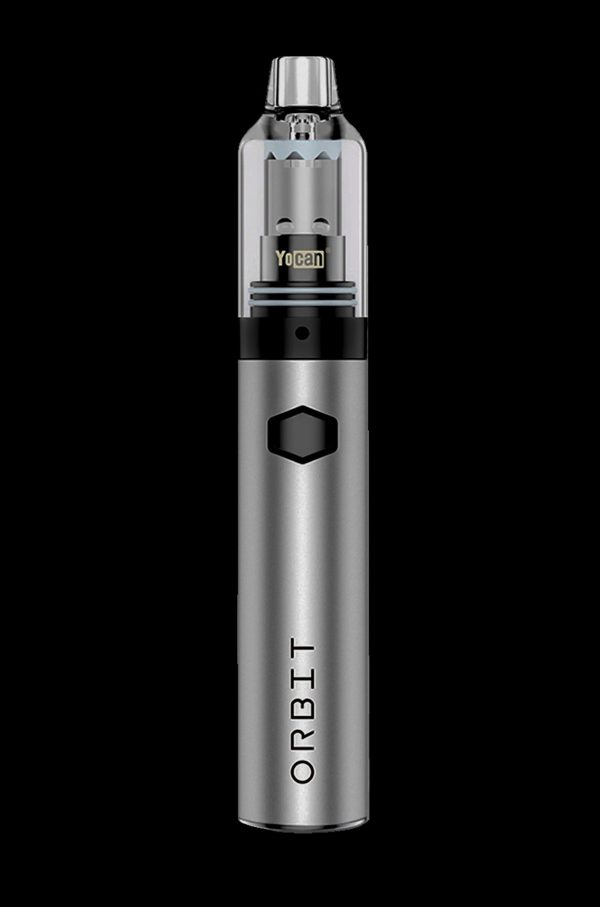 Silver Yocan Orbit portable wax vaporizer pen with a hexagonal button and “ORBIT” vertically printed on the side.