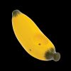 Yellow glass banana-shaped pipe with visible holes, isolated on a black background.