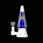 White glass rig with blue liquid chamber and glass bowl.