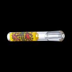 A side view of the K.Haring Taster Chillum Pipe, featuring colorful artwork on clear glass.