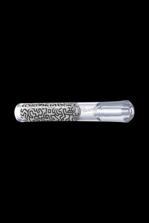 A straight-on view of the K.Haring Taster Chillum Pipe, showcasing its simple, handheld design against a dark background.