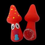 Red silicone mushroom-shaped glass pipe for smoking cannabis.