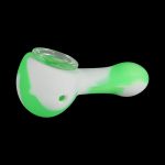 The Classic Silicone Hand Pipe with Glass Bowl is shown in a side view, featuring a colorful, ergonomic grip.