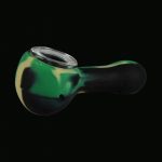 The Classic Silicone Hand Pipe with Glass Bowl is shown in a close-up, angled view against a dark background.