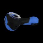 Front view of the Classic Silicone Hand Pipe with Glass Bowl, displaying a dark blue pipe with a clear glass bowl.
