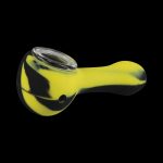 A top-down view of the Classic Silicone Hand Pipe with Glass Bowl, showing the curved shape and dark-colored silicone body.