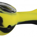 Front view of the Classic Silicone Hand Pipe with Glass Bowl, showcasing its curved form and glossy finish.