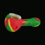 The Classic Silicone Hand Pipe with Glass Bowl is shown in a close-up, angled view against a dark backdrop.