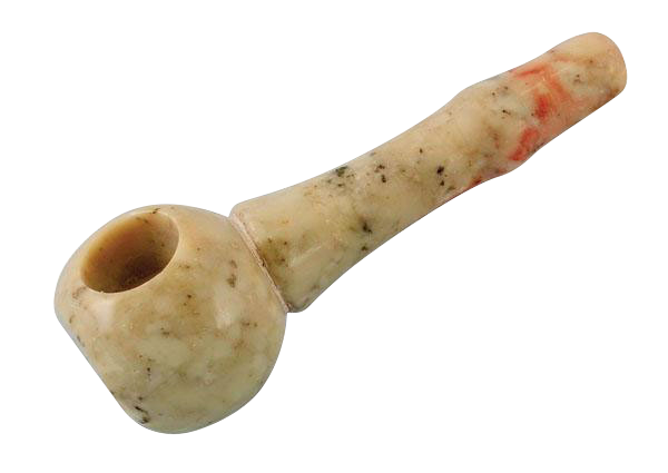 A side view of the Small Marble Stone Pipe, showing its smooth, curved form and stone texture.